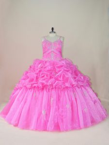 Dramatic Ball Gowns Sleeveless Baby Pink Sweet 16 Dresses Brush Train Lace Up