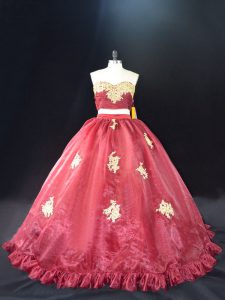 Red and Burgundy Sleeveless Appliques Sweet 16 Quinceanera Dress