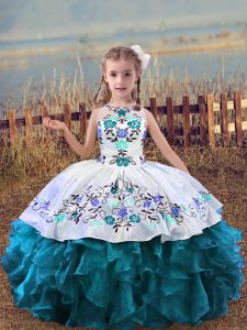 Low Price Scoop Sleeveless Organza Little Girls Pageant Dress Embroidery and Ruffles Lace Up