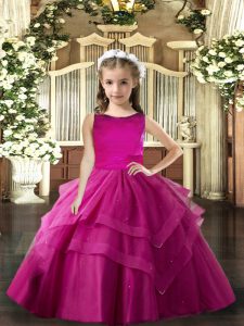 Tulle Sleeveless Floor Length Little Girls Pageant Dress Wholesale and Ruffled Layers
