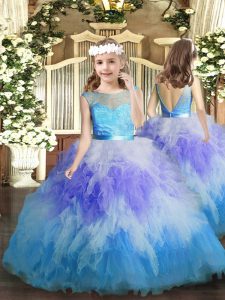 Great Multi-color Backless Little Girls Pageant Dress Ruffles Sleeveless Floor Length