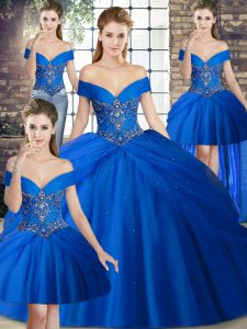 Tulle Sleeveless Quinceanera Gown Brush Train and Beading and Pick Ups