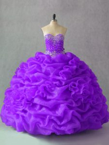 Low Price Purple Sweet 16 Dress Sweet 16 and Quinceanera with Beading and Pick Ups and Hand Made Flower Sweetheart Sleeveless Lace Up