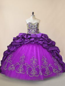 Classical Taffeta and Tulle Sleeveless Vestidos de Quinceanera Brush Train and Beading and Pick Ups