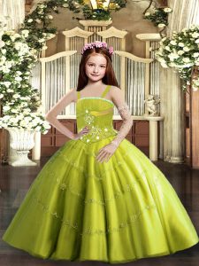 Straps Sleeveless Lace Up Pageant Dress for Teens Yellow Green Tulle
