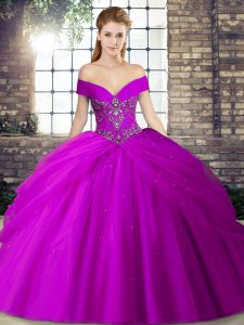 Chic Purple Sleeveless Beading and Pick Ups Lace Up 15 Quinceanera Dress