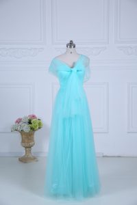 Amazing Aqua Blue Sleeveless Floor Length Ruching Zipper Quinceanera Dama Dress