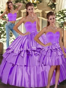 Beauteous Lilac Taffeta Backless Sweetheart Sleeveless Floor Length Sweet 16 Quinceanera Dress Ruffled Layers