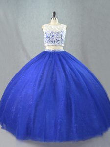 Designer Floor Length Royal Blue 15 Quinceanera Dress Scoop Sleeveless Zipper