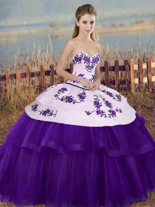 Shining Floor Length Ball Gowns Sleeveless White And Purple 15 Quinceanera Dress Lace Up