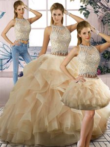 Most Popular Scoop Sleeveless Tulle Sweet 16 Dresses Beading and Ruffles Zipper