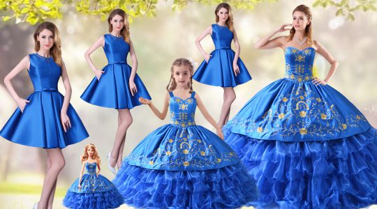 Top Selling Organza Sweetheart Sleeveless Lace Up Embroidery and Ruffled Layers Sweet 16 Quinceanera Dress in Blue