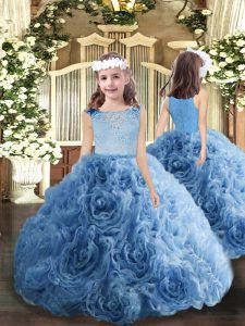 Custom Design Blue Little Girl Pageant Gowns Party and Military Ball and Wedding Party with Beading Bateau Sleeveless Zipper