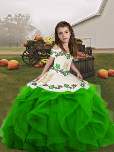 Best Sleeveless Embroidery and Ruffles Lace Up Little Girls Pageant Dress Wholesale