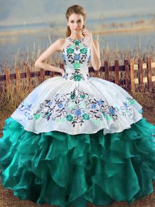 Custom Fit Floor Length Ball Gowns Sleeveless Turquoise Quince Ball Gowns Lace Up