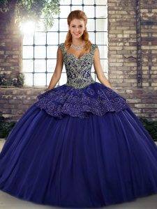 Dazzling Purple Sleeveless Beading and Appliques Floor Length 15 Quinceanera Dress