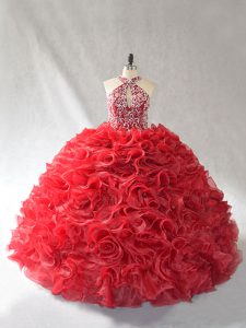 Sleeveless Brush Train Lace Up Beading and Ruffles Quince Ball Gowns