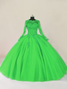 Floor Length Zipper Sweet 16 Dress Green for Sweet 16 and Quinceanera with Lace