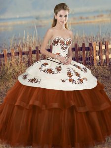Hot Selling Brown Sweetheart Neckline Embroidery and Bowknot Quinceanera Gowns Sleeveless Lace Up