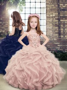 Cheap Tulle Sleeveless Floor Length Little Girls Pageant Dress Wholesale and Beading and Ruffles
