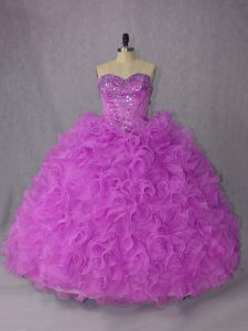 Sweetheart Sleeveless Ball Gown Prom Dress Floor Length Beading Lilac Organza