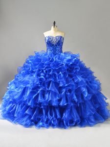 Royal Blue Quinceanera Dress Sweet 16 and Quinceanera with Beading and Ruffles Sweetheart Sleeveless Lace Up