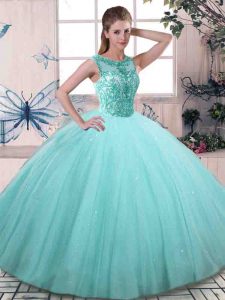 Gorgeous Floor Length Ball Gowns Sleeveless Aqua Blue Sweet 16 Dress Lace Up