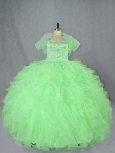 Suitable Organza Lace Up Sweetheart Sleeveless Floor Length Sweet 16 Dress Beading and Ruffles