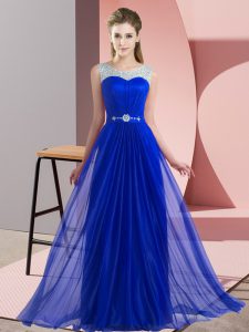 Smart Floor Length Royal Blue Dama Dress for Quinceanera Scoop Sleeveless Lace Up