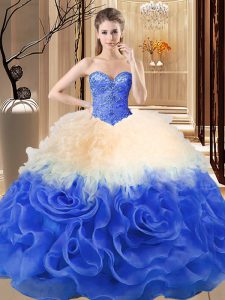 Enchanting Sweetheart Sleeveless Lace Up Vestidos de Quinceanera Multi-color Fabric With Rolling Flowers