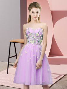 Custom Designed Lilac Empire Tulle Sweetheart Sleeveless Appliques Knee Length Lace Up Quinceanera Court of Honor Dress