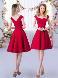 Romantic Knee Length Zipper Dama Dress for Quinceanera Red for Prom and Party and Wedding Party with Ruching