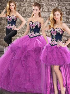 Purple Lace Up Quinceanera Gowns Beading and Embroidery Sleeveless Floor Length