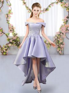 Flirting High Low Lavender Dama Dress for Quinceanera Off The Shoulder Sleeveless Lace Up