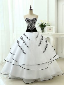 Floor Length White Quinceanera Gowns Organza Sleeveless Beading and Appliques