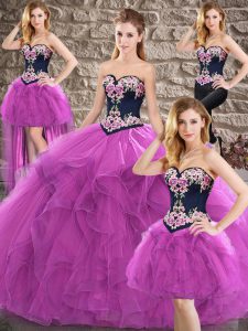 Dazzling Purple Sweetheart Lace Up Beading and Embroidery Quinceanera Gown Sleeveless