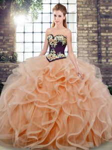 Free and Easy Sleeveless Sweep Train Embroidery and Ruffles Lace Up Sweet 16 Dresses