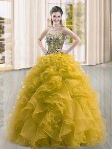 Artistic Organza Sleeveless Floor Length 15th Birthday Dress and Beading and Ruffles