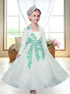 Comfortable White A-line Embroidery Flower Girl Dress Zipper Lace Sleeveless Ankle Length