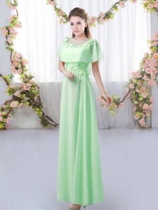 Green Short Sleeves Floor Length Appliques Zipper Dama Dress