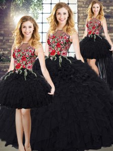 Scoop Sleeveless Zipper Quinceanera Dresses Black Organza