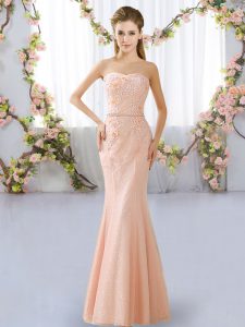 Beading Dama Dress for Quinceanera Peach Lace Up Sleeveless Floor Length