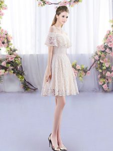 Champagne Lace Up Off The Shoulder Lace Dama Dress Short Sleeves