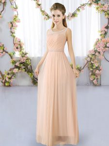 Top Selling Peach Sleeveless Floor Length Belt Lace Up Vestidos de Damas