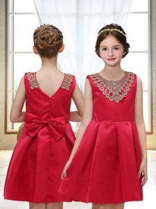 Glamorous Appliques Flower Girl Dress Red Zipper Sleeveless Mini Length