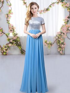 Free and Easy Scoop Short Sleeves Chiffon Damas Dress Sequins Zipper