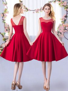 Comfortable Knee Length Red Quinceanera Court Dresses Scoop Sleeveless Zipper
