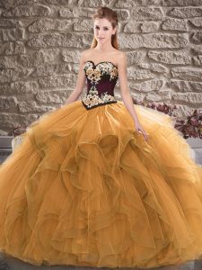 Spectacular Orange Sweetheart Neckline Beading and Embroidery Sweet 16 Dress Sleeveless Lace Up