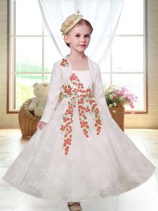 White Sleeveless Lace Zipper Flower Girl Dress for Wedding Party
