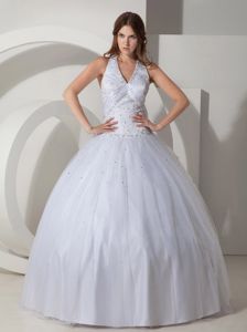 Halter Top Ball Gown White Sweet Sixteen Dresses for Sale with Beading